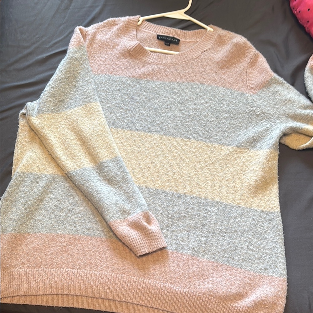Lane Bryant Pink, Gray, and Cream Striped Sweater